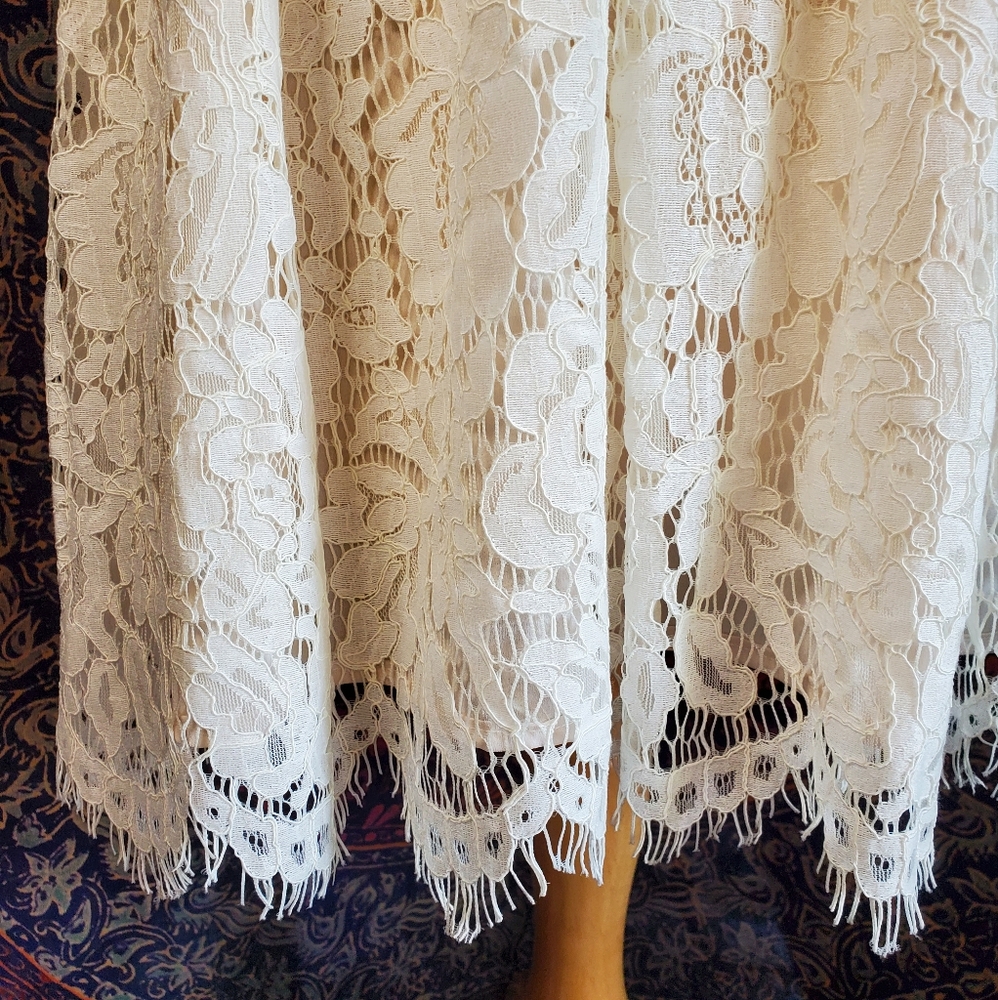 NWT Tobi Off White Lace Sleeveless Deep-V Sheer Back Mini Dress Womens Medium - Picture 6 of 15